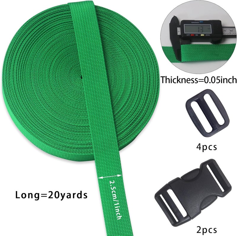 ZHFMLY Green Webbing Straps 1 Inch-Durable Polypropylene Straps with Buckles,20 Yards Strapping for Tie-Downs, Camping, Climbing, Outdoor & Indoor Crafting, DIY Bags, Lawn Chair Replacement, and Seat Belts - Image 2